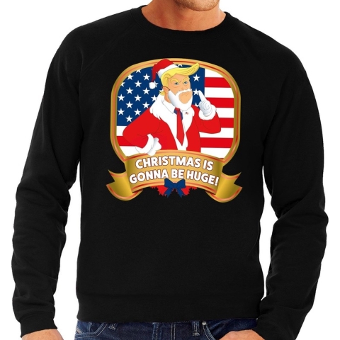 Foute kersttrui - sweater - zwart - Trump - Christmas is gonna be Huge - voor heren XL (54) -