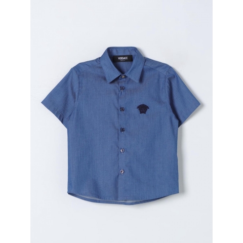 Versace Overhemd - Blauw m. Navy - Versace - 10 jaar (140) - Hemd S/S