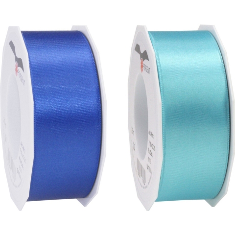 Glorex hobby - Satijn cadeau inpak deco sierlint - 2 tinten blauw - 25 meter x 4 cm -