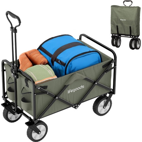 LifeGoods Bolderkar - Opvouwbaar - Draaibare wielen - 2 Standen - 70KG Draagkracht - Groen