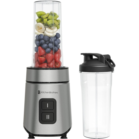 KitchenBrothers Mini Blender - Blender to Go - 2 Standen - Smoothie Maker - 2 To-Go Bekers 600 ml - Zwart