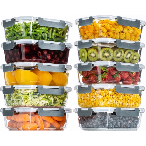 Stosh Meal Prep Bakjes - Vershoudbakjes - Diepvriesbakjes - Luchtdicht - 10 Stuks - 1L - BPA Vrij - Glas