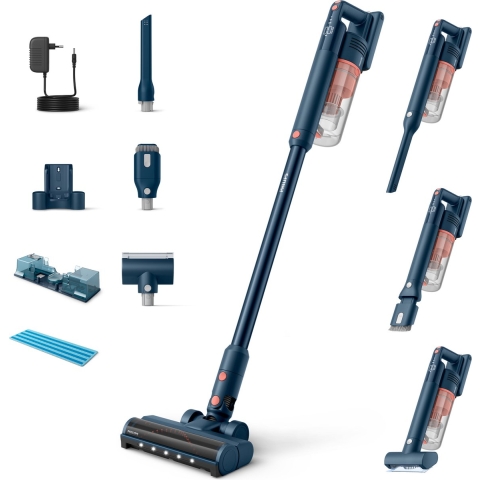 Philips Steelstofzuiger met Dweilfunctie XC5141/01 Aqua - Draadloos en Zonder Zak - Zuigmond met LED Verlichting - Kruimeldief - Batterijduur tot 60 min - Lichtgewicht - Blauw