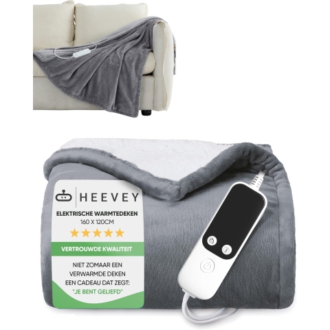 Heevey Elektrische Deken - Warmtedeken 120x160cm - 5 warmtestanden - Grijs