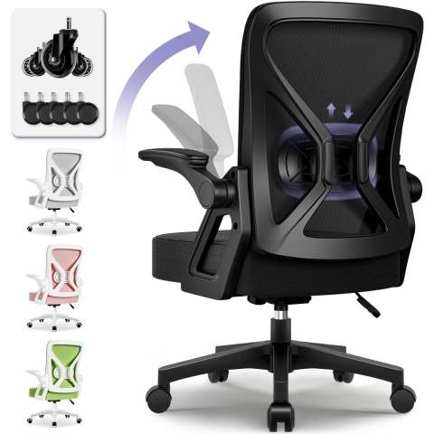 Hiaonyx Bureaustoel - Ergonomische bureaustoel met stille wielen - Verstelbare lendensteun - Zwart