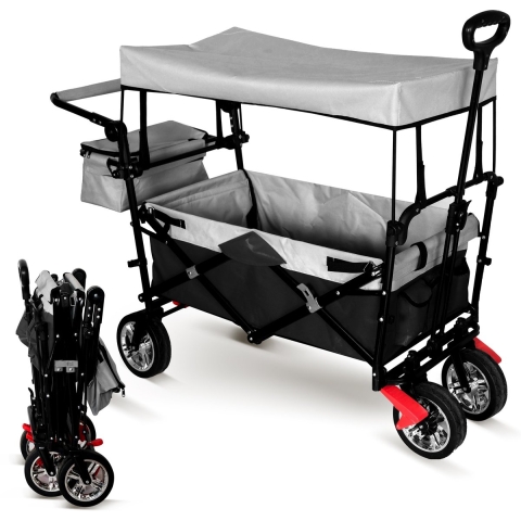 Lugia Bolderkar met Dak - Voor 2 personen - Vijfpuntsgordel - Verwijderbare Zonnescherm - Opvouwbaar - 120KG Draagkracht - 92x55x82cm - Grijs