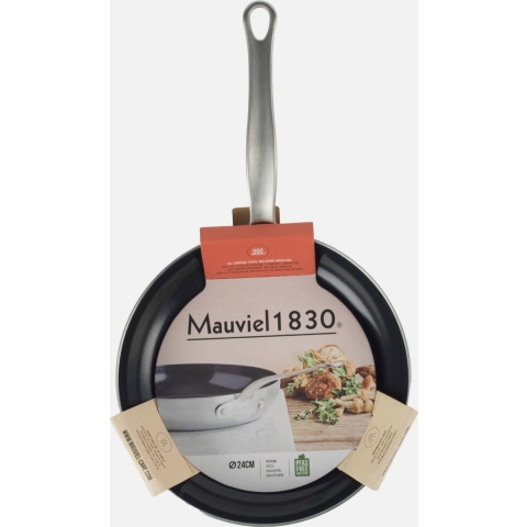 Mauviel 1830 Braadpan 24 cm – RVS/Aluminium – Zwart & Metaalzilver – Geschikt voor inductie en oven