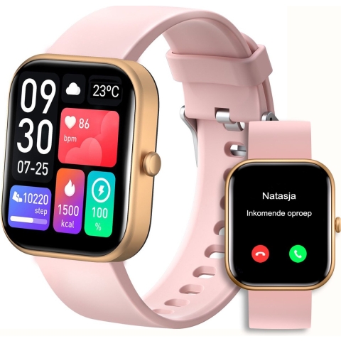 MAOO Smartwatch Dames - Valentijn Cadeautje - Android en IOS - Volledige Belfunctie - Stappenteller - Hartslagmeter - Bloeddrukmeter - Multisport - GT Series - Roze