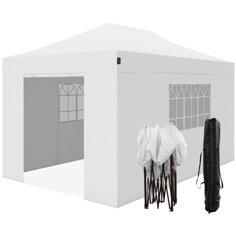 LifeGoods Partytent - Paviljoen - 3x4.5 m - Zijwanden - Easy Up - Opvouwbaar - Waterdicht - Draagtas met Wieltjes - Wit