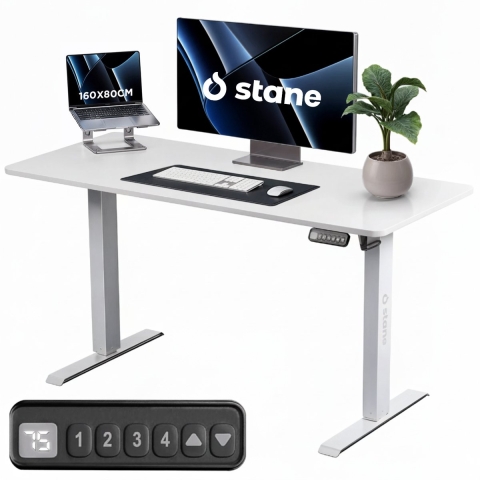 Stane Zit Sta Bureau Elektrisch Verstelbaar - 4 Geheugenstanden - 160 x 80 cm - Wit