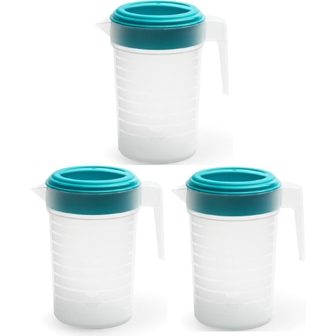 3x stuks waterkan/sapkan transparant/blauw met deksel 1 liter kunststof -