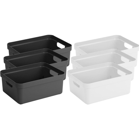 Set van 6x stuks opbergboxen/opbergmanden 24 liter kunststof antraciet en wit -