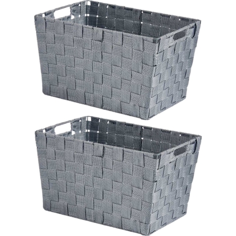 Kast/badkamer opbergmandjes - Set van 2x stuks - zilvergrijs - 35 x 25 x 20 cm - opbergmanden -