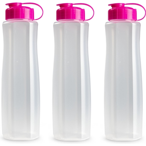 3x stuks kunststof waterflessen 1500 ml transparant met dop roze -