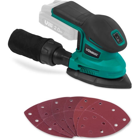 VONROC accu multischuurmachine – VPower 20V – Zonder accu & lader – Incl. stofzak en 6 schuurvellen