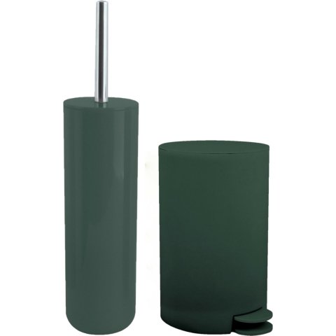 Toiletborstel in houder/pedaalemmer set Moods - kunststof - donkergroen -