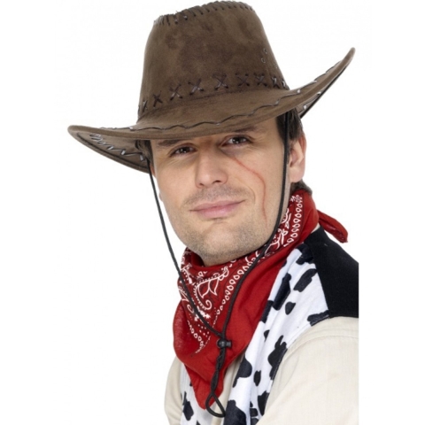Cowboyhoed - 4x - bruin - suede look - volwassenen - verkleden - carnaval - western thema -