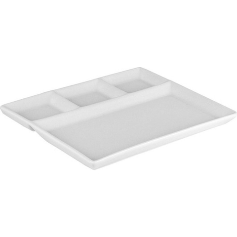 Fondue/gourmet/bbq bord - 8x - wit - 26 x 20 cm - 4 vakken - porselein - dinerborden -