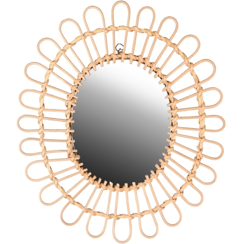 Natural Living Wandspiegel - Boho/ibiza stijl - rotan - lichtbruin - ovaal - 34 x 39 cm -