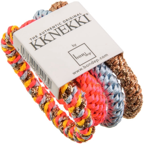 Kknekki Elastische Haarband - 4-pack - Roze/Blauw/Brons Glitter - Kknekki - OneSize - Haaraccessoires