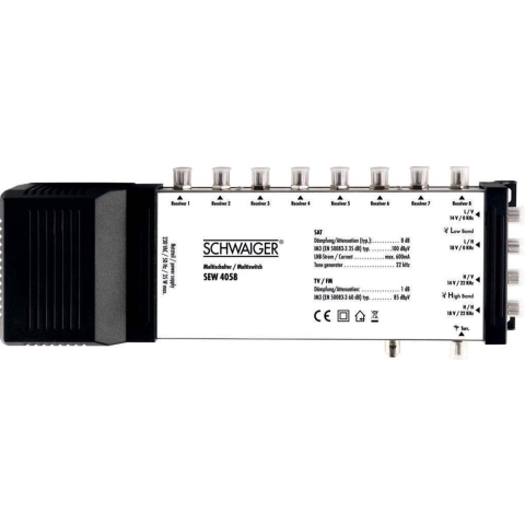 Schwaiger SEW4058 Satelliet multiswitch Ingangen (satelliet): 5 (4 satelliet / 1 terrestrisch) Aantal gebruikers: 8