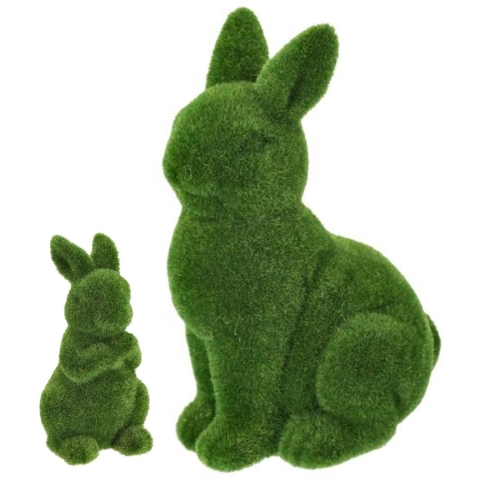 Decoratie beeld paashaas set - 2x stuks - kunst mos - staand en zittend -