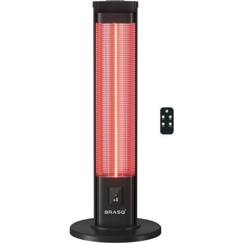 BRASQ Elektrische Terrasverwarmer staand – 2000 watt - 3 warmtestanden – met Afstandsbediening en timer – Infrarood heater – spatwaterdicht – verwarming voor binnen en buiten – Zwart