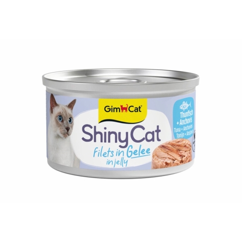 24x GimCat Kattenvoer Nat ShinyCat Filets in Jelly Tonijn&Anjovis 70 gr