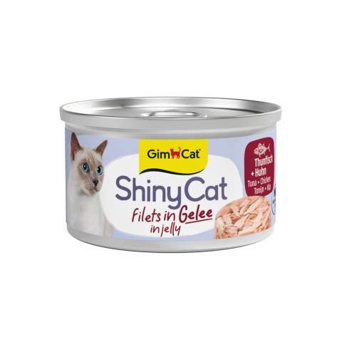 24x GimCat Kattenvoer Nat ShinyCat Filets in Jelly Tonijn&Kip 70 gr