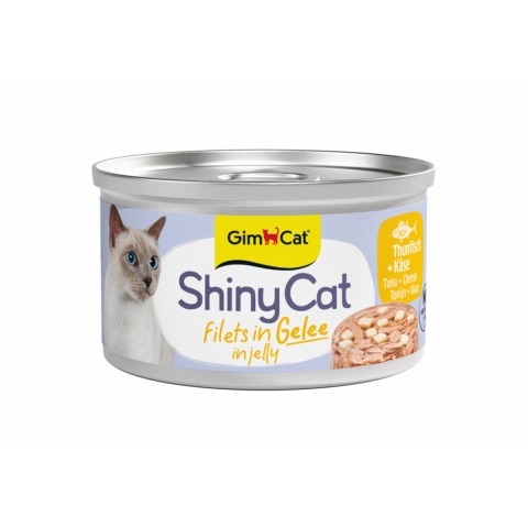 24x GimCat Kattenvoer Nat ShinyCat Filets in Jelly Tonijn&Kaas 70 gr