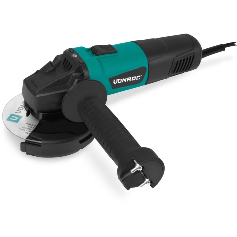 VONROC Haakse slijper 900W - Ø125mm – 11.000 tpm – Inc. zijhandgreep voor links- en rechtshandig gebruik – 3 meter kabel - excl. slijpschijf