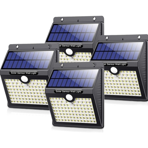 Auronic Solar Buitenlamp met Bewegingssensor - Tuinverlichting Op Zonne-energie - Wandlamp - 97 LED's - IP65 - 4 Stuks - Zwart