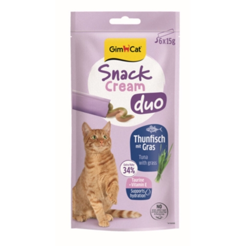 8x GimCat Kattensnack Cream Duo Tonijn&Gras 6 x 15 gr