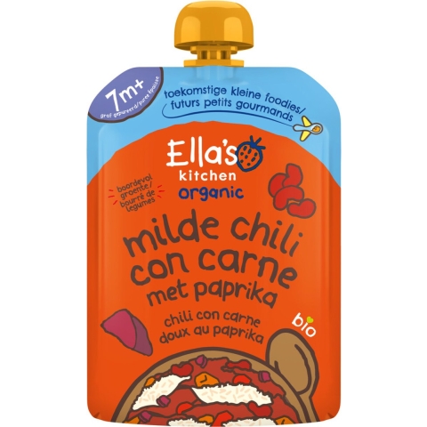 3+1 gratis: 6x Ella's Kitchen Maaltijdzakje 7+ m Milde Chili Con Carne Paprika 130 gr