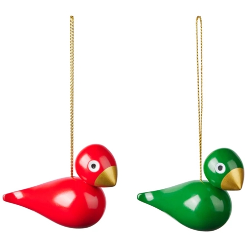 Kay Bojesen Houten figuren - 2 st. - Kerstvogel - Rood/Groen - Kay Bojesen - OneSize - Decoratief figuur