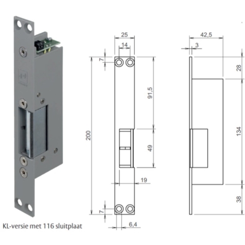 Effeff 331UR Elektrische inbouw deuropener beveiligingsuitvoering | spanningsloos ontgrendeld | 24V= | DIN links. - 10003409