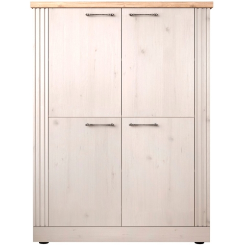 CaliCosy Hoge dressoir met 4 deuren, decor eiken cadiz en meringuewit h160 cm country