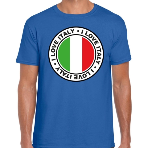 Verkleed T-shirt voor heren - I Love Italy - blauw - voetbal supporter - themafeest L -