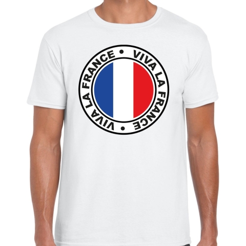 Verkleed T-shirt voor heren - Viva La France - wit - voetbal supporter - themafeest L -