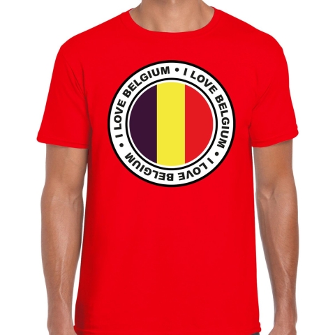 Verkleed T-shirt voor heren - I Love Belgie - rood - voetbal supporter - themafeest S -