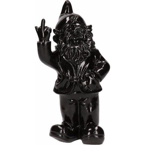 Stoobz design Tuinkabouter - zwart - fuck you middelvinger - 20 cm -