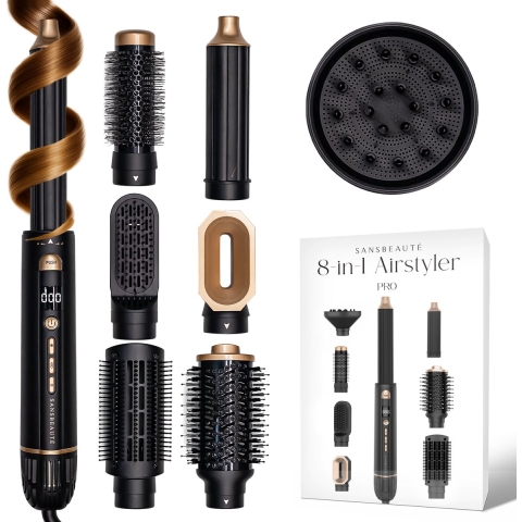 Sansbeauté® 8-in-1 Airstyler met Diffuser - Hairwrap - Multistyler - Fohnborstel Kort Haar - Dupe - Haarstyler - Haardroger - Warmteborstel - Krulborstel - Krultang - Stijlborstel - Coldshot