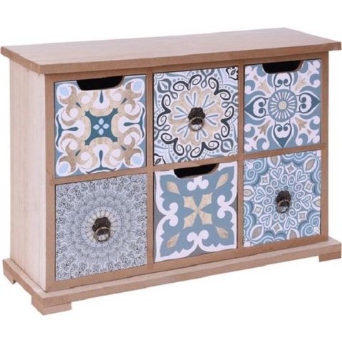 Kastje hout met 6 laden 34x24x11cm