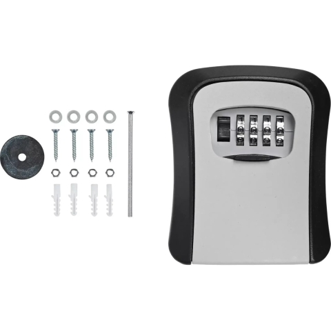 Sleutelkluis met cijferslot - zwart - metaal - muur montage incl. schroeven - 12 x 9 x 4 cm - opberg -