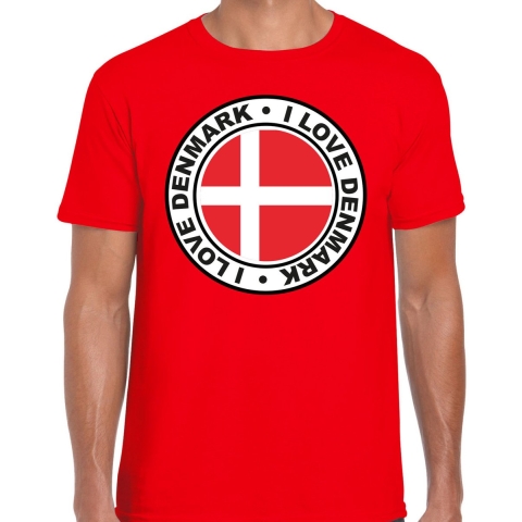 Verkleed T-shirt voor heren - I love Denemarken - rood - voetbal supporter - themafeest M -