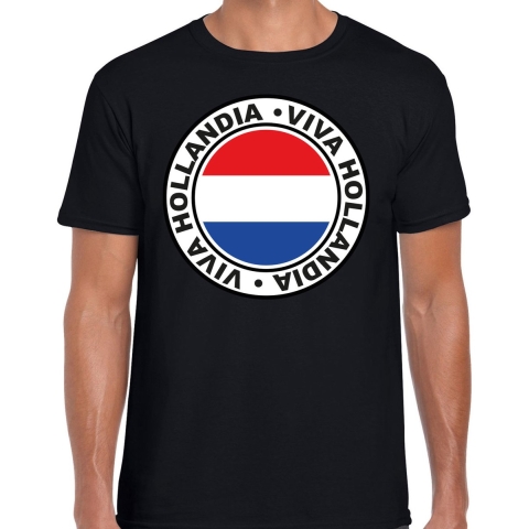 Verkleed T-shirt voor heren - Viva Hollandia - zwart - voetbal supporter - themafeest L -