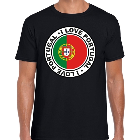 Verkleed T-shirt voor heren - I love Portugal - zwart - voetbal supporter - themafeest S -