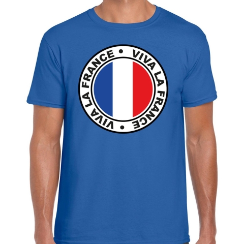Verkleed T-shirt voor heren - Viva La France - blauw - voetbal supporter - themafeest S -