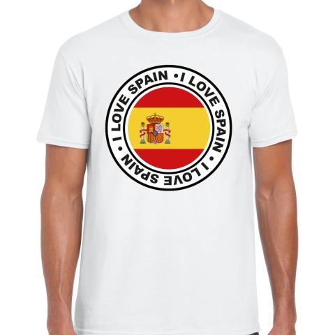 Verkleed T-shirt voor heren - I love Spanje - wit - voetbal supporter - themafeest L -