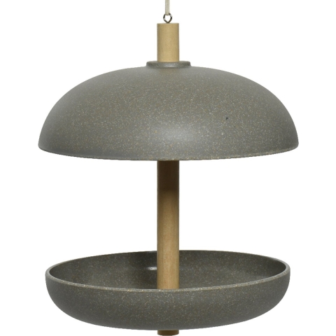 Vogel voedersilo hangend - bamboe hout - antraciet grijs - 21 x 25 cm -